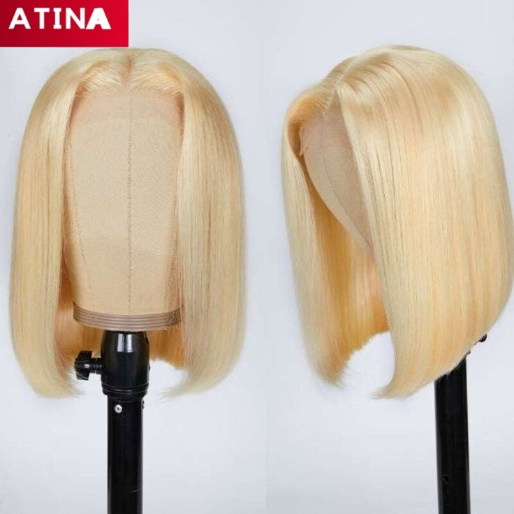 613 Blonde 13x4 Lace Front Human Hair Wigs Short Straight Bob Pre Plucked