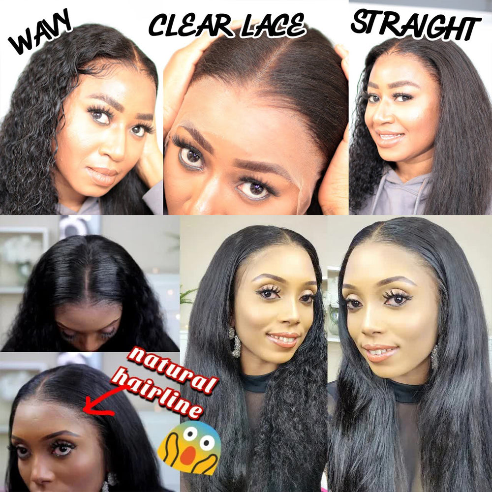 NEW Clear Crystal Lace Ombre Higlight Lace Front Human Hair Wigs Wet & Wavy 2in1 Kinky Straight to Curly
