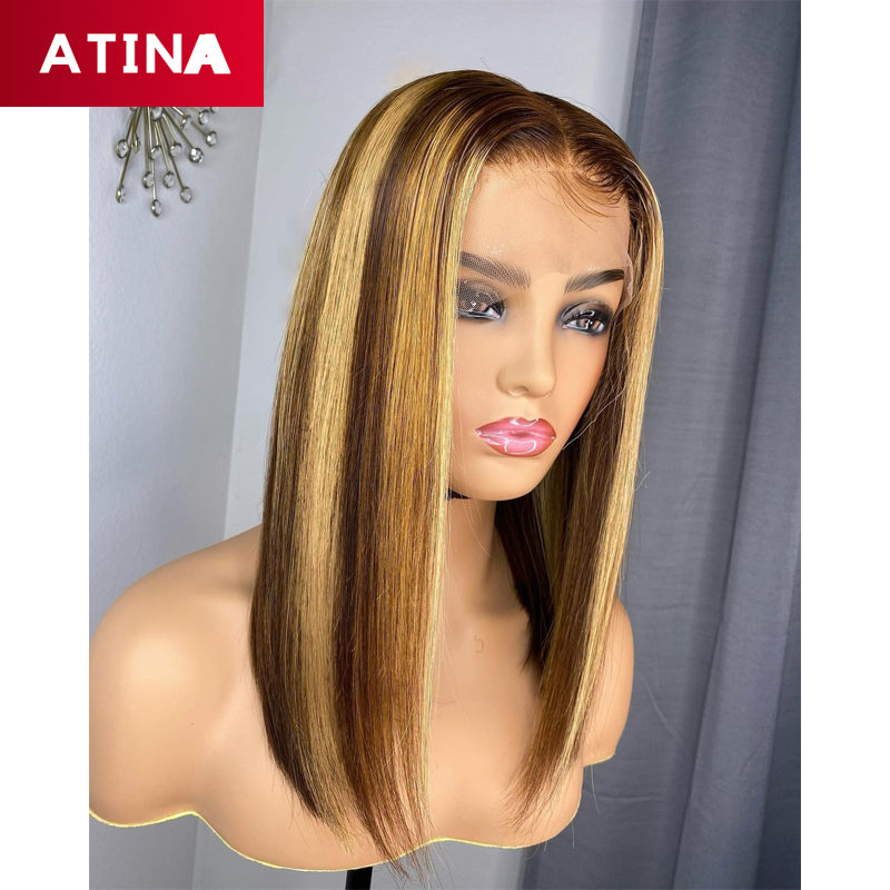 Bob Wig 4/27 Highlight Honey Blonde PrePlucked 13x6 Lace Front Human Hair Wigs Atina Hair [AF04]