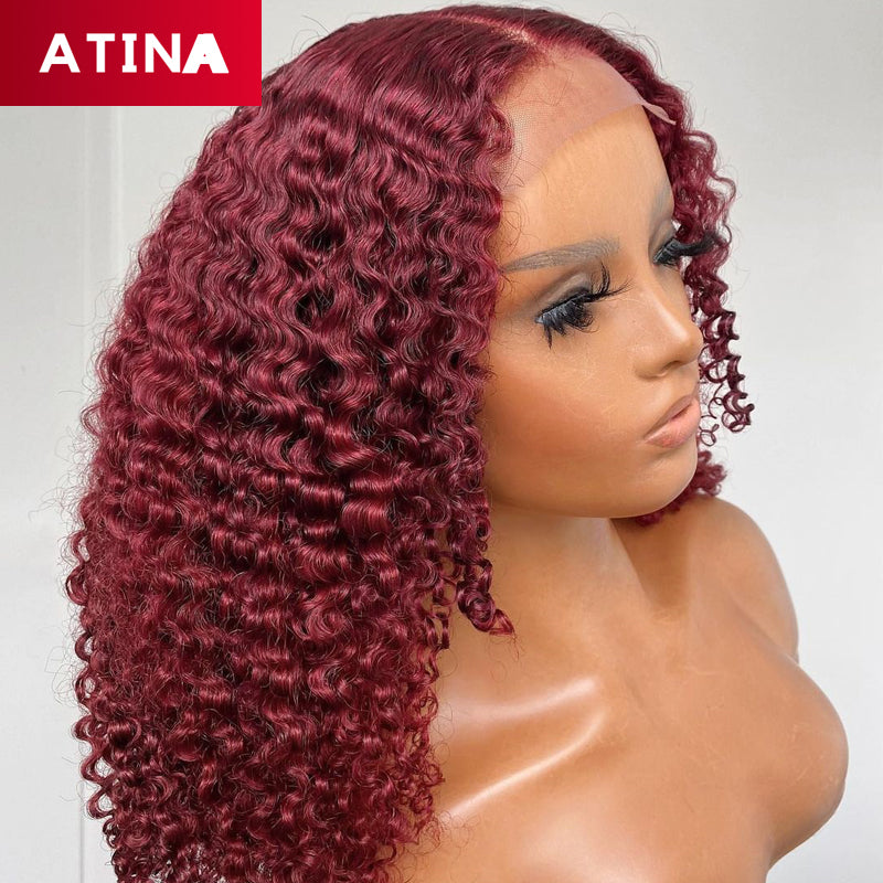 Burgundy 99J Curly Wigs Short Bob Wig 13x4 Lace Front Wig Atina Hair