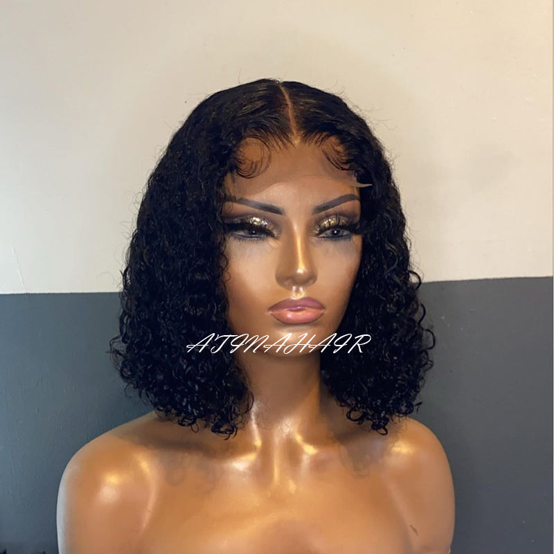 Atina Closure Short Curly Bob Wigs Middle Part Lace Wig Brazilian Human Hair Wigs For Black Women 4x4 Lace Wig front