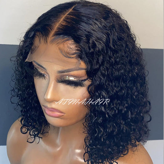 Atina Closure Short Curly Bob Wigs Middle Part Lace Wig Brazilian Human Hair Wigs For Black Women 4x4 Lace Wig