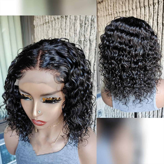 Curly Short Human Hair Wigs Brazilian Virgin Water Wave Wig 4x4 Short Bob Lace Closure Wig For Women Frontal Cheap Lace Wig
