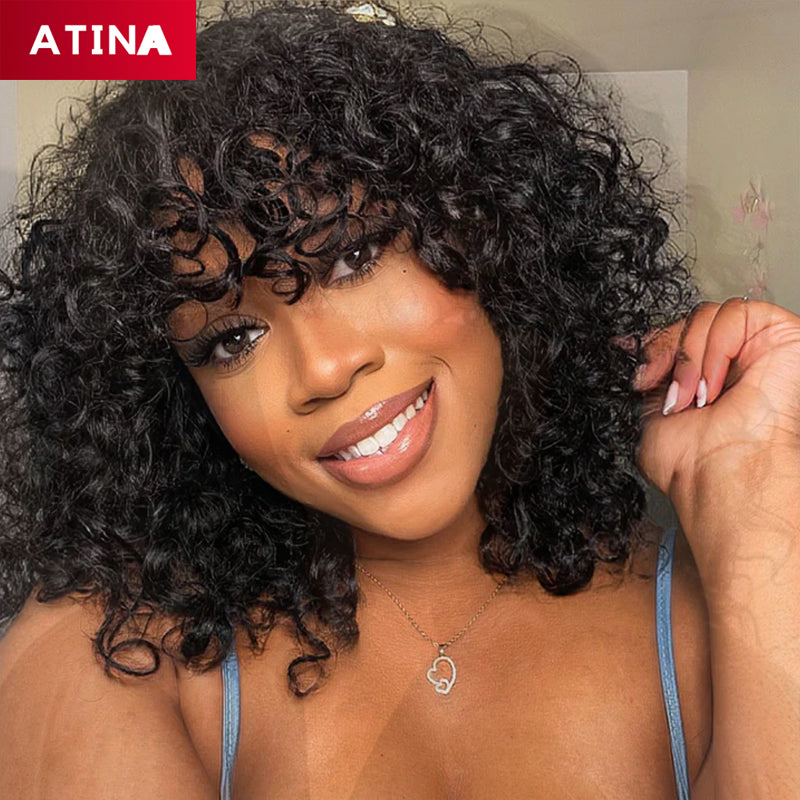 Curly Wig with Bangs 5x5 Closure Wig Glueless HD Crystal Lace Wigs