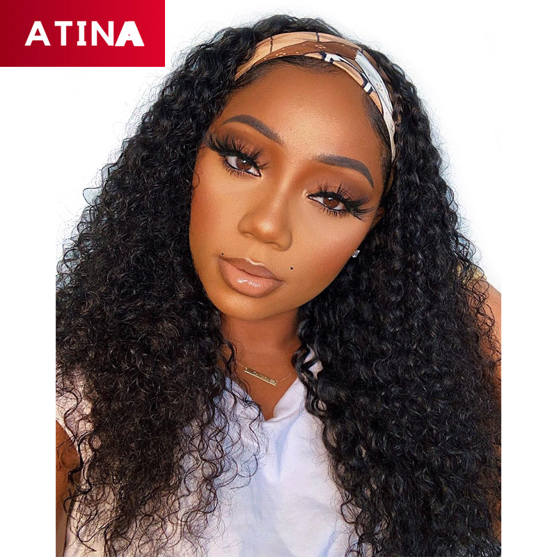 Curly Headband Wig Machine Made Human Hair Wigs Glueless No Lace Scarf Wig For Black Women