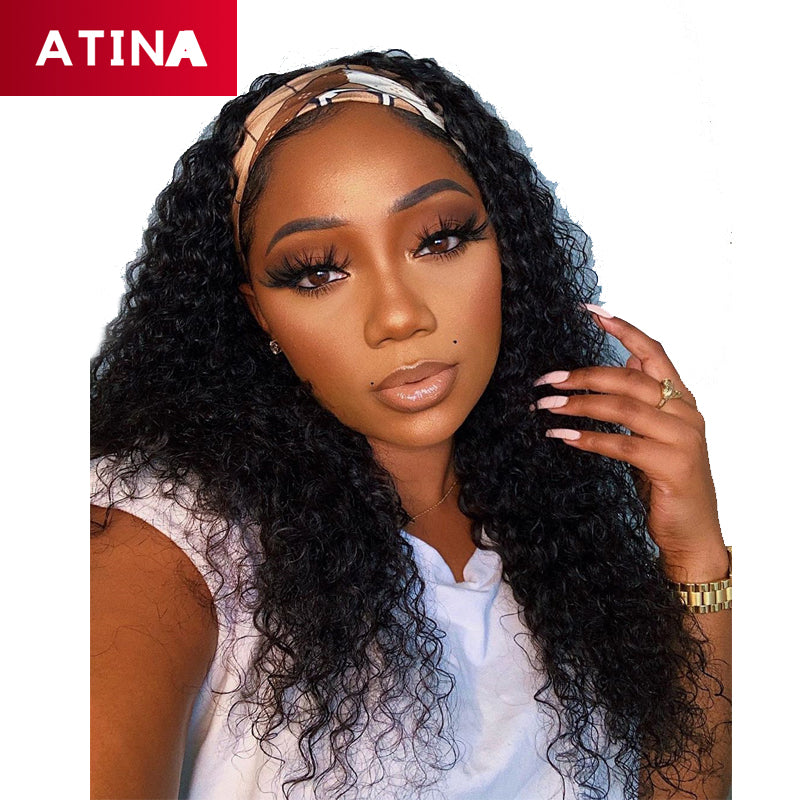 Curly Headband Wig Machine Made Human Hair Wigs Glueless No Lace Scarf Wig For Black Women Atina left