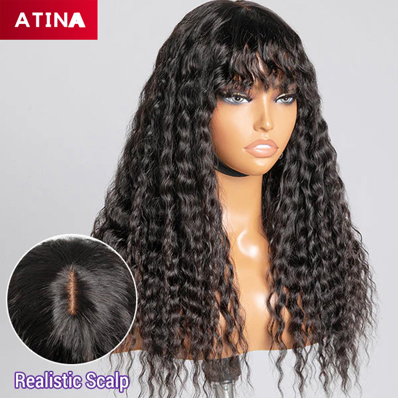 Deep Wave Wig with Bangs 5x5 Closure Wig Glueless HD Crystal Lace Wigs [GWC04]
