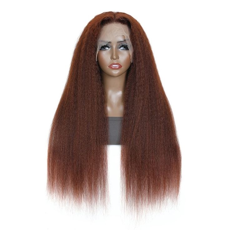 Reddish Brown Kinky Straight Hair Wig 360 Lace Frontal Wig Pre Plucked with Baby Hair