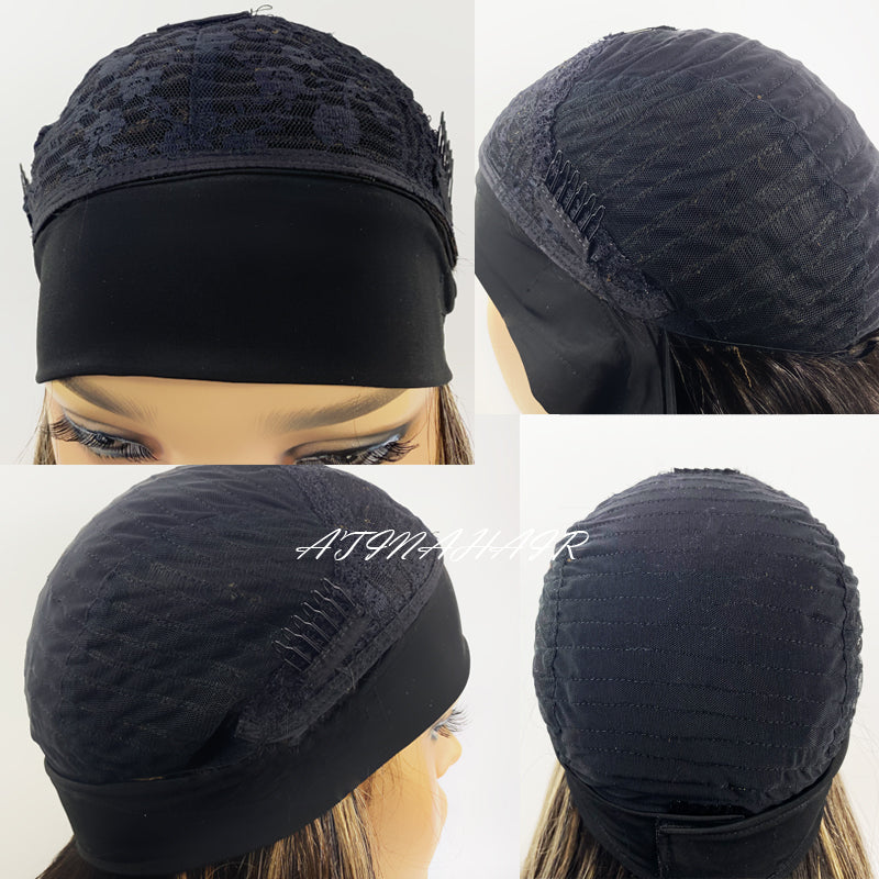 Beginner Friendly Lazy Girl Approved Human Hair Headband Wig Brazilian Headband Half Wig Machine Made Wigs Glueless200 Density for Black Women cap