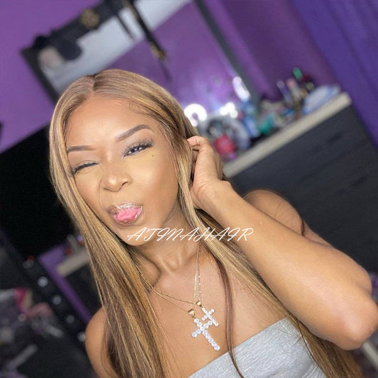 Atina Hair Highlight Hd Lace Frontal Wig Silky Straight Pre Plucked 13x6 Lace Front Human Hair Wigs show