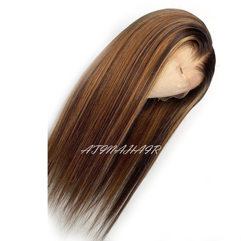 Atina Hair Highlight Hd Lace Frontal Wig Silky Straight Pre Plucked 13x6 Lace Front Human Hair Wigs right