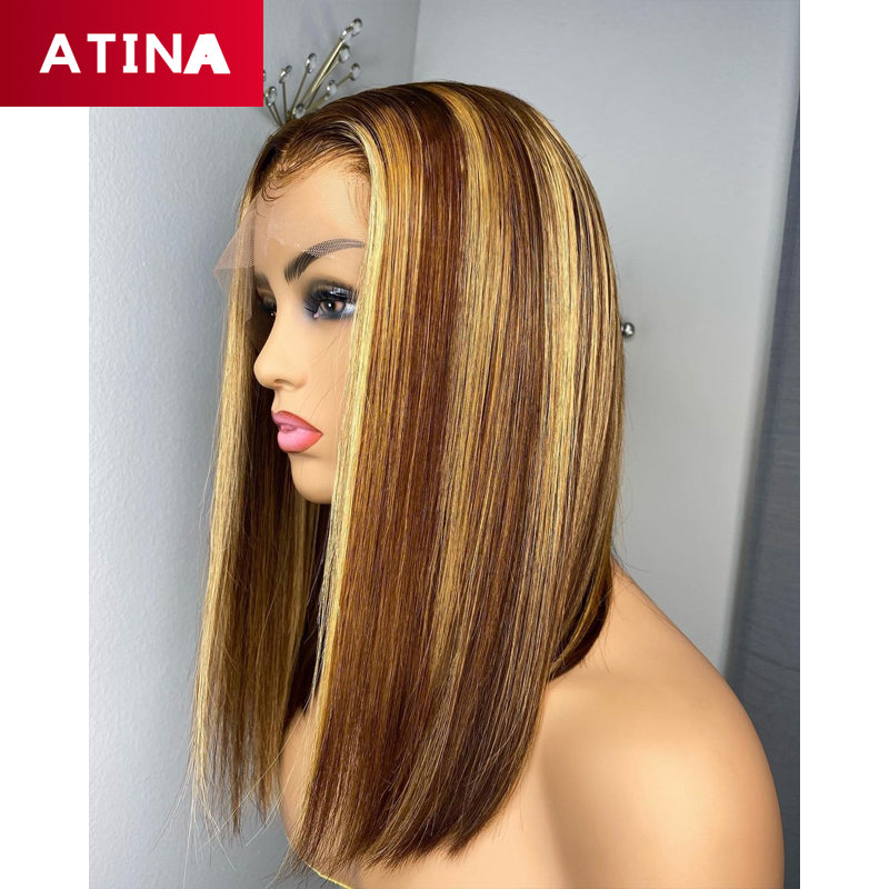 Bob Wig 4/27 Highlight Honey Blonde PrePlucked 13x6 Lace Front Human Hair Wigs Atina Hair [AF04]