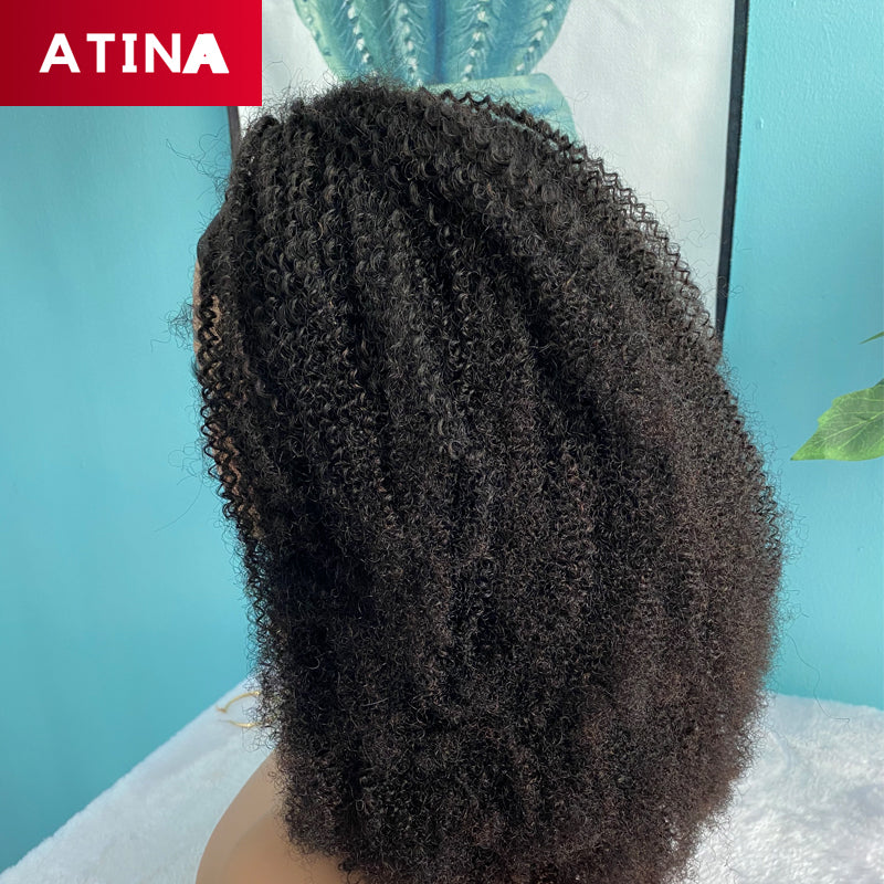 200 Density Afro Kinky Curly Human Hair Wigs Glueless Headband Machine Made Wig Natural Color Atina