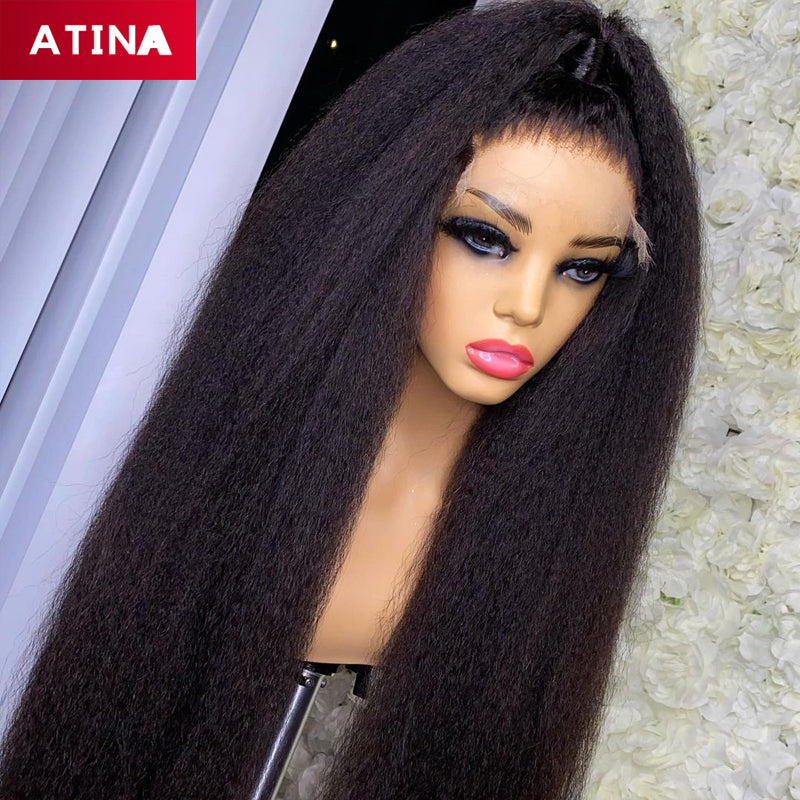 Kinky Straight Full Lace Human Hair Wigs Preplucked With Baby Hair