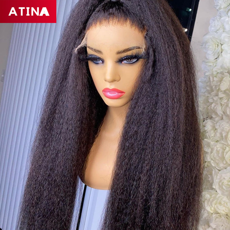 Kinky Straight Full Lace Human Hair Wigs Preplucked With Baby Hair