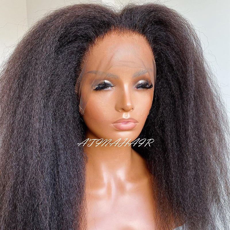 Atina 360 Lace Frontal Wig Pre Plucked with Baby Hair Kinky Straight Lace Front Human Hair Wigs Black Women left