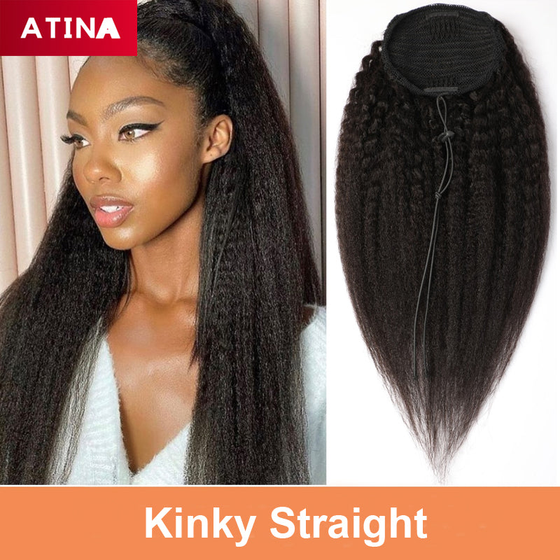 Kinky Straight Ponytail Drawstring Brazilian Human Hair Ponytail Clip In