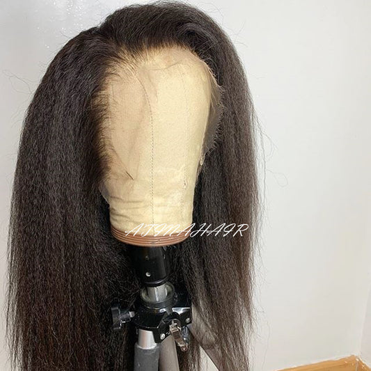 Kinky Straight Wig Pre Plucked Glueless Lace Front Human Hair Wigs Italian Coarse Yaki Wig for African Americans