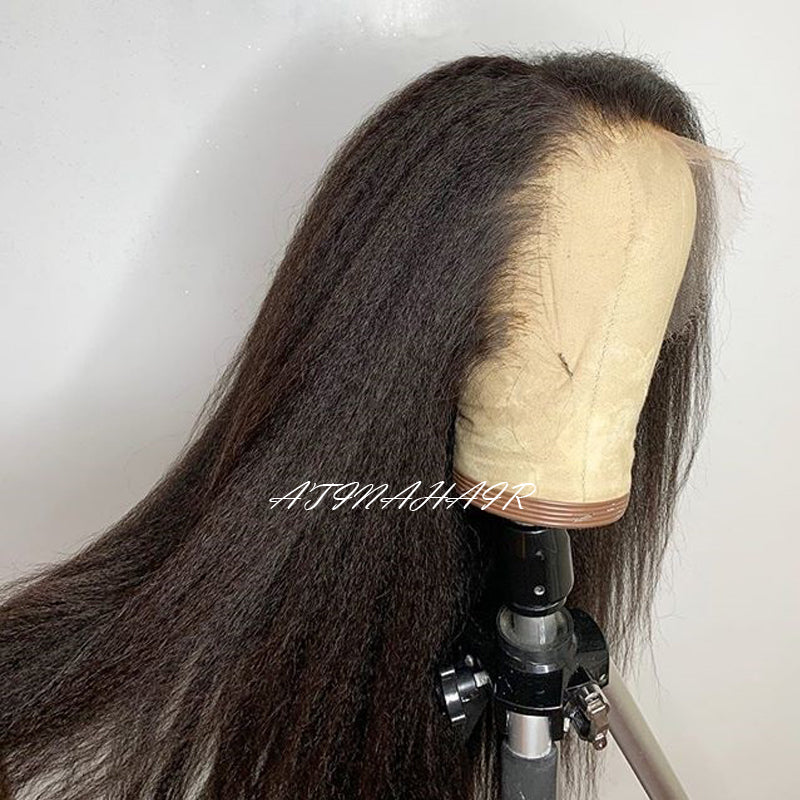 Kinky Straight Wig Pre Plucked Glueless Lace Front Human Hair Wigs Italian Coarse Yaki Wig for African Americans hairline