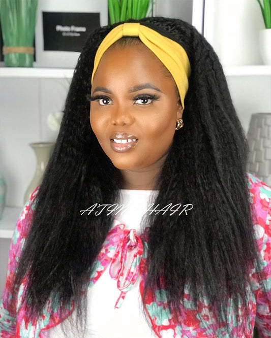 300% Density Kinky Straight Wig Human Hair HeadBand Wig Half Wigs Glueless For Black Women Atina side