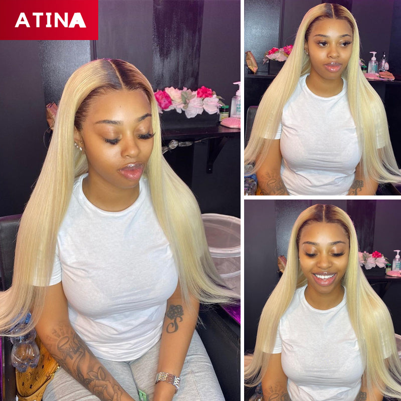 4 / 613 Ombre Blonde Colored Straight Pre-Plucked Glueless Lace Front Wigs [GWN51]