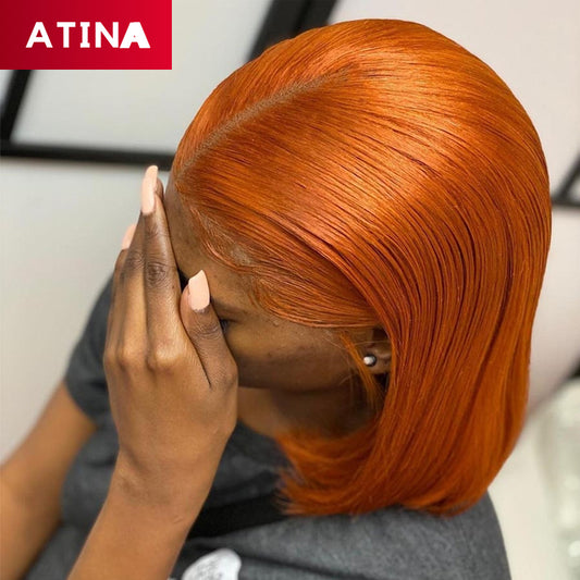 Ginger Orange Colored Bob Wig Lace Front Human Hair Wigs Pre Plucked Hairline With Baby Hair For Woman Atina [AB01]