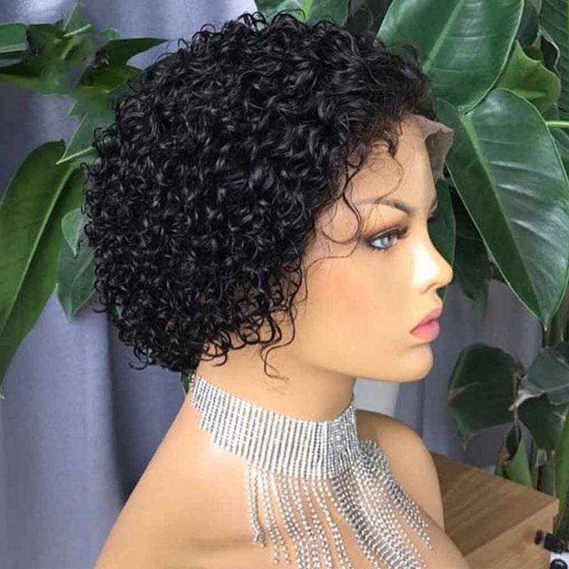 Pixie Cut Bob Lace Front Wigs 140 160 200% Lace Front Human Hair Wigs Curly Human Hair Wig Remy Lace Closure Wig Pre plucked left