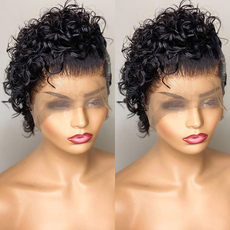 Pixie Cut Wig Closure Wig Human Hair Water Wave Bob Short Human Hair Wigs Bleached Knots 13x4 Lace Front Wig With Baby Hair hairline