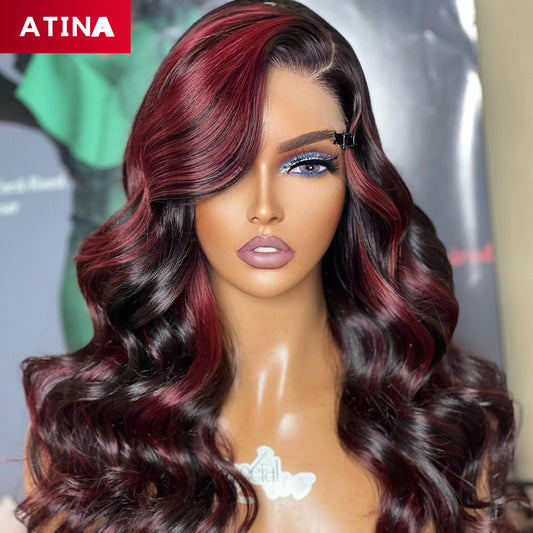 Black & Red Highlight Body Wave Lace Front Human Hair Wigs