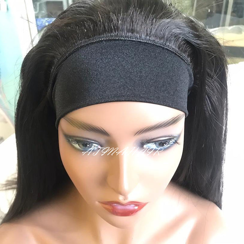 Beginner Friendly Lazy Girl Approved Human Hair Headband Wig Brazilian Headband Half Wig Machine Made Wigs Glueless200 Density for Black Women front