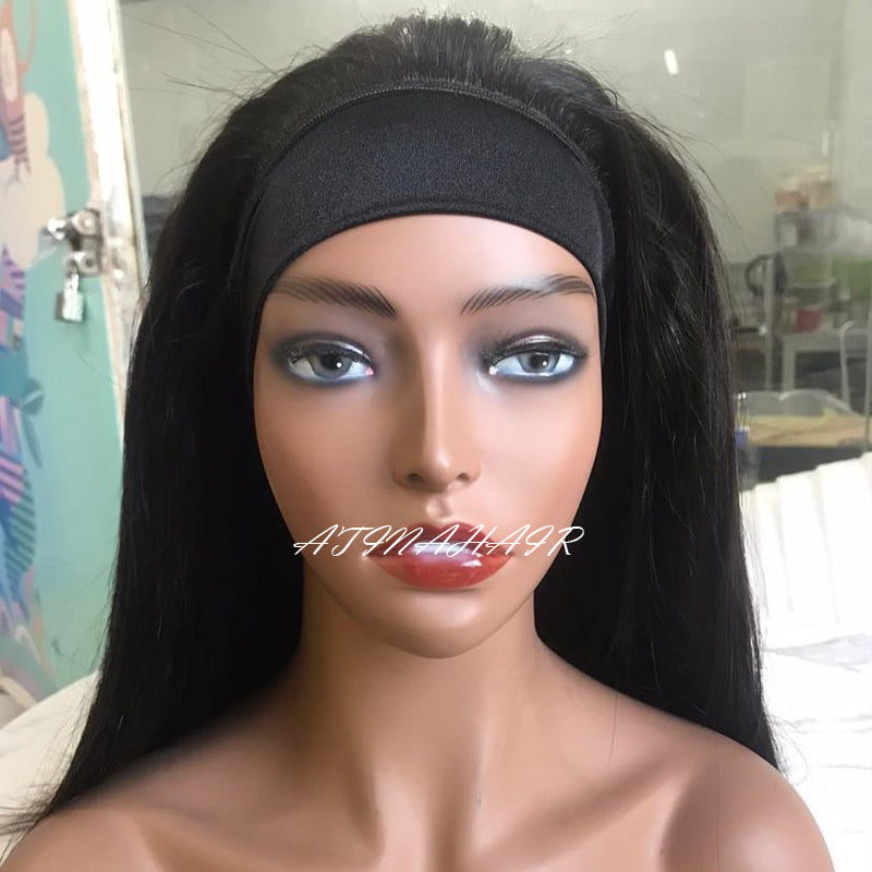 Beginner Friendly Lazy Girl Approved Human Hair Headband Wig Brazilian Headband Half Wig Machine Made Wigs Glueless200 Density for Black Women